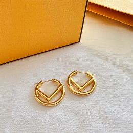 Boucle d'oreille dorée de créateur pour femmes et hommes, bijoux de luxe, cerceau en or, anneau rétro, pendentif F, boucles d'oreilles de fiançailles, 2303032BF