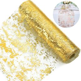 Golden Table Runner Mariage Décoration Gold Table Runner Party Goldfoil Mesh Rose Silver Sequin Mink Roll Dining Nappecots 240430