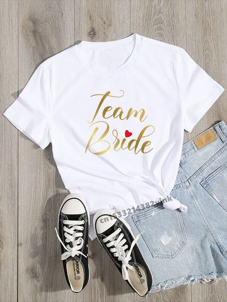 Golden Team Bride Bachelorette Fiesta de bodas Women Evjf Camiseta Casual Ladies Camiseta de manga corta Násica O-colmana