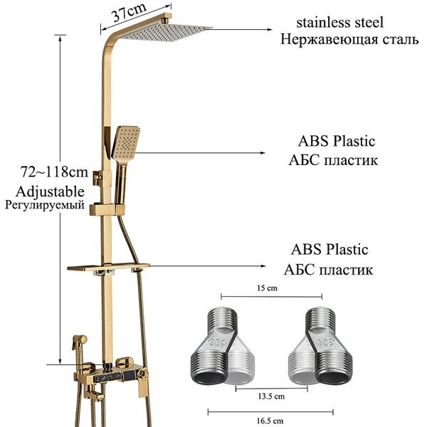 Robinet de douche thermostatique doré ensemble robinets de salle de bain ensemble avec affichage numérique une douche de pluie baignoire baignoire mélangeur grue noir