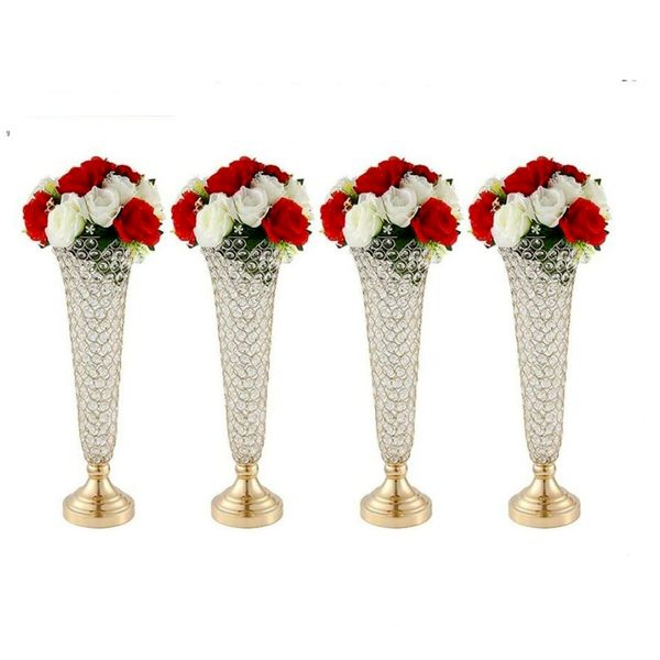 Vase doré Vases à fleurs de mariage en cristal doré, pièce maîtresse décorative pour table d'anniversaire, cérémonie, événement d'anniversaire, imake169