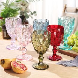 Gouden Vintage Glass Wine Tail Cups Edge Multi -gekleurd Glaswerk Wedding Party Groen Blauw Purple Pink Goblets 10oz FY5509 1225 Ware