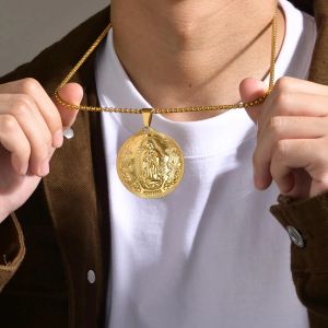 Colliers avec pendentif de la vierge marie dorée pour hommes et femmes, collier mère marie en métal or jaune 14 carats, bijoux cadeaux religieux