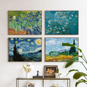Gouden tarwe veld cypress blauwe hemel witte wolken abstracte landschap illustratie canvas kunst print poster foto nordic decorati