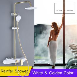 Or blanc bain douche mitigeur robinet pluie salle de bain ensemble de douche mitigeur marchandise étagère mitigeur robinet de douche robinet