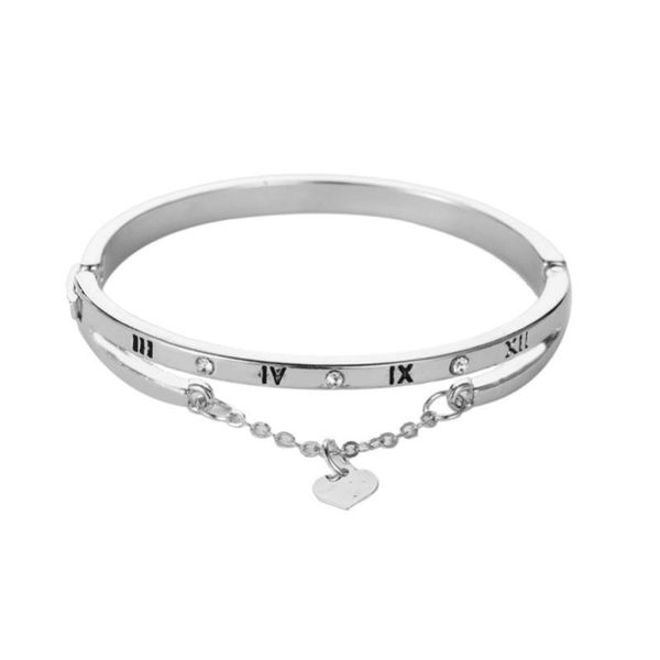 Or blanc Rose or imprimé chiffres romains balancent forme de coeur mode Simple alliage bracelets pour femmes bracelet