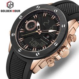 Goldenhour Analog Digital Horloge Mannen Luxe Merk Siliconen Sport Mens Horloges Waterdichte Quartz Man Watch Relogio Masculino 210517