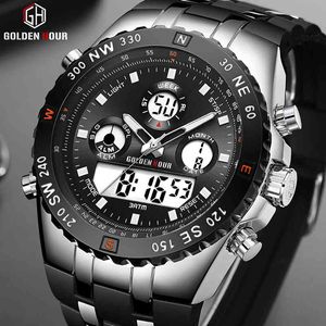 GOLDENHOUR Mode Hommes Quartz Montre Sports de plein air Hommes Montres-bracelets Double affichage Bracelet en silicone étanche Relogio Masculino 210517