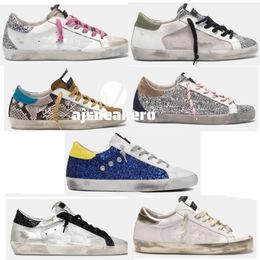 Goldens Goooose Golden Super Star Baskets Métalliques Chaussures Casual Classique Do-old Sale Chaussure Peau De Serpent Talon Daim Crème Semelle Femmes Homme Cuir Blanc Plaid Plat GL