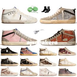 Goldens Goooose Top Cuero Gamuza Diseñador Zapatos casuales Mujer Hombre Mid Star Plataforma Zapatillas de deporte Rosa Borgoña Brillo Plata Oro Vintage Italia Marca Hecho a mano Plano