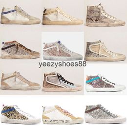 Goldenss Gooses Golden Sneakers High-Top Women Chaussures Fashion Pink-Gold Glitter classique blanc Do-Old Dirty De