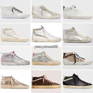 Goldenss Gooses Italie Golden Mid Star High Top Shoes Fashion Sneakers Slide Classic White Do-Old Dirty Designer Man Femmes Chaussure Black-Gold Glitter L