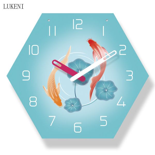 Goldfish Koi Hexagonal Lanière de 14 pouces Horloge murale Décoration de la maison 210414