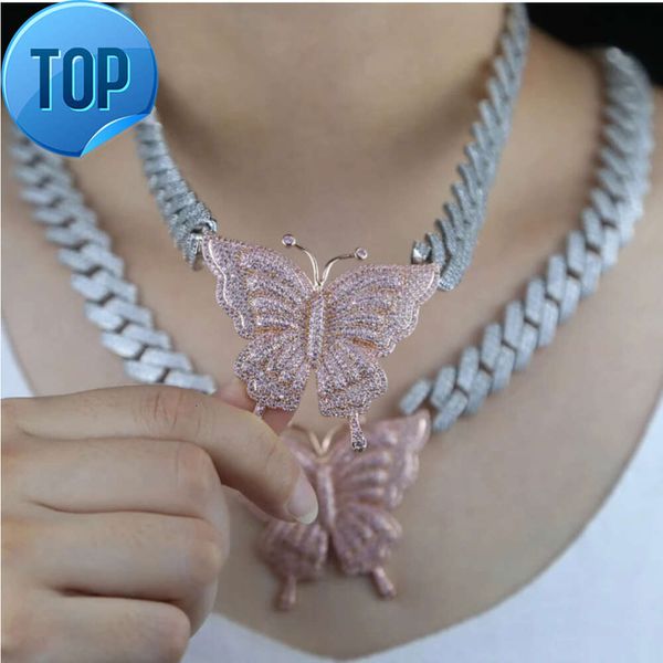 Bijoux Goldleaf personnalisé pendentif papillon personnalisé plaqué or massif diamant chaînes à maillons cubains collier de bijoux à la mode
