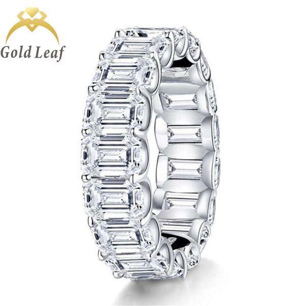 Anillo blanco Goldleaf, joyería de oro de 14 quilates con corte esmeralda, anillo de moissanita de Color D para hombres