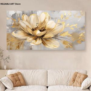 Goldren Leaf Flower Art Painting on Canvas, Abstract Vloer Poster, afdrukken Wand Decoratieve foto Cuadros voor Home Decor Unframed