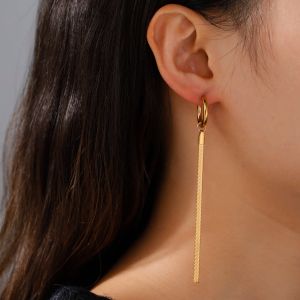 Pendientes largos con borlas de Color dorado para mujer, pendientes colgantes con cadena de serpiente de oro amarillo de 14k, regalo de joyería de boda Kpop a la moda