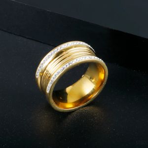 Bagues de couleur or pour femmes, strass cristal, or jaune 14k, bijoux tendance, cadeaux de mariage, 2024