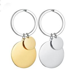 Goldsteel en acier inoxydable Round pendentif porte-clés vide de charme gravable miroir doubler couple couple chaîne clés 2104094563669
