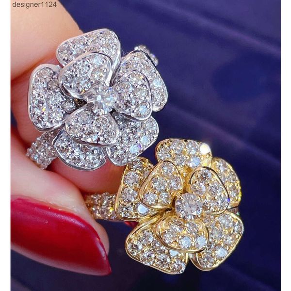 Anillo de lujo con flor de Goldstones, anillo de diamante de oro sólido de 18 quilates de moissanita de 1,50 quilates, joyería fina