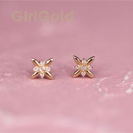 GOLDtutu-14K boucle d'oreille en or massif pour femmes Unique cristal délicat Simple femmes boucle d'oreille minimale mariée cadeau de mariage kj151 240227