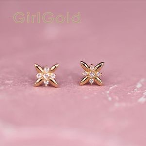 GOLDtutu 14K boucle d'oreille en or massif pour les femmes Unique cristal délicat Simple femmes boucle d'oreille minimale mariée cadeau de mariage kj151 240313