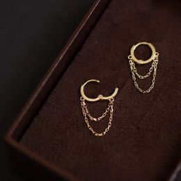 GOUDtutu-dubbele Dangle Drop Earring minimale sieraden massief gouden kwast ketting stijl 9K kj235 240104
