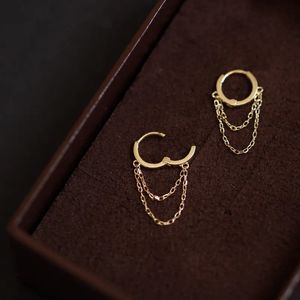 GOUDtutu-dubbele Dangle Drop Earring minimale sieraden massief gouden kwast ketting stijl 9K kj235 240113