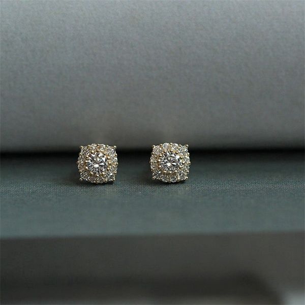 GOLDtutu Superbe bloc en or pur 9 carats Micro incrusté de diamants Zirconium Mini Court Style Boucles d'oreilles japonaises et coréennes