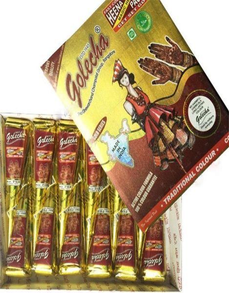 Golecha 12 Uds 25g conos de Henna Mehndi rojo oscuro pasta de tatuaje de Henna Natural india tatuajes temporales pigmento de pintura de arte corporal de mano 5529908