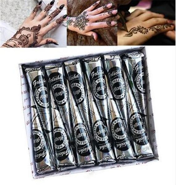 Golecha 12 pièces 25g naturel noir Mehndi henné cônes indien henné pâte de tatouage pour tatouages temporaires autocollant Mehndi corps Paint3206391