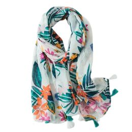 Golexury Summer Beach sjaals Viscose sjaal tropische printjurk Top groen blad sjaal voor vrouwen dames hijab 240429