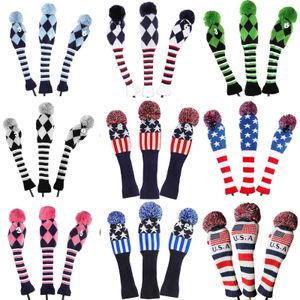 Golf 3 stks/set Gebreide Pom Sok Covers 1-3-5 Golf Hout Headcover Voor Golf Dirver/Fairway golfclub Headcovers 240202