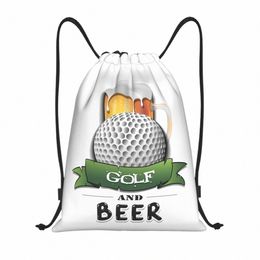 Pelota de golf y cerveza Mochila con cordón Mujeres Hombres Gimnasio Deporte Sackpack Bolsa de entrenamiento plegable Saco 08Z9 #