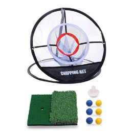 Golf Chipping Net Dual Turf Hitting Mat met rubberen T-stuk Combo 3-doelgat Oefentrainingshulpmiddel met 6 trainingsballen 240122