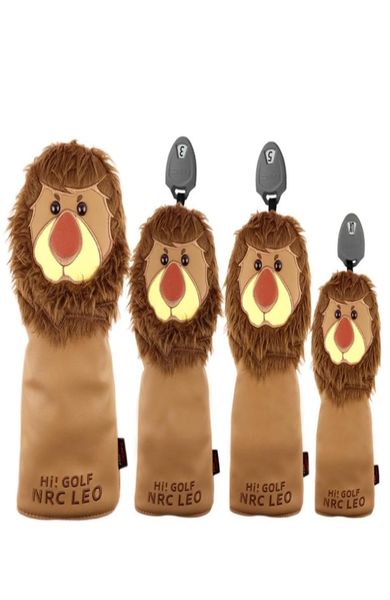 La tête de club de golf couvre le lion mignon pour le conducteur Fairway en cuir PU imperméable avec étiquette numérique Couvre-chef en bois de golf utilitaire 220627294129