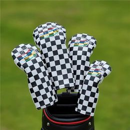 Couvre-chef de club de golf 460cc # 1 # 3 # 5 # UT Driver Fairway Hybrid Woods Cover PU Leather Head Cover Noir Blanc Lttice Fashion Trend 240127