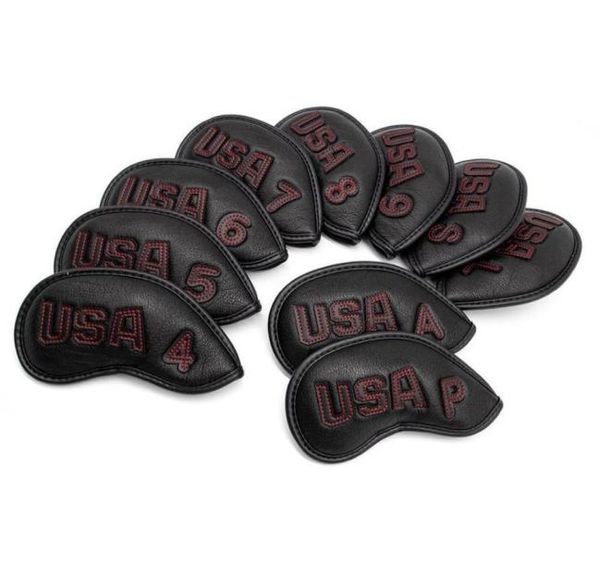 Golf Club Iron Cover Headcover Usa avec Redwhite Stitch Golf Iron Head Covers Golf Club Iron Headovers Wedges Covers 10pcsset 222566771