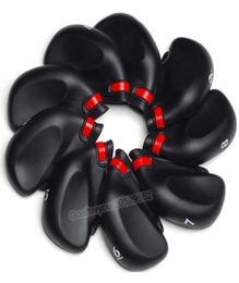 Golfclub ijzeren headcover 9-delige set Hoogwaardige PU Golfbeschermingsset met plastic touw, zwarte kleur 1660316