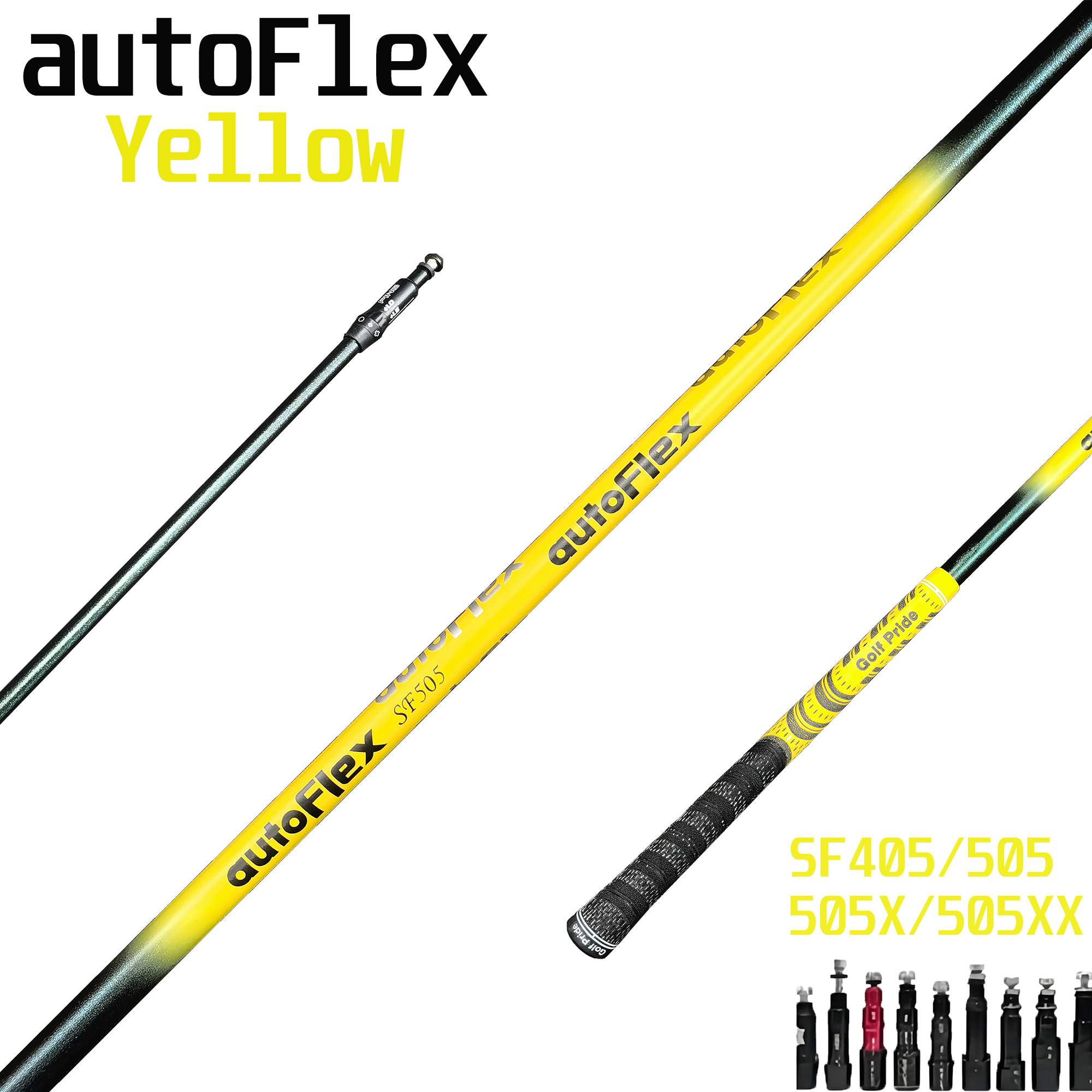 Autoflex förargolfsaxel, gul eller blå flexgrafitklubbaxlar, fri monteringshylsa och grepp, ny, SF505XX, SF505, SF505X
