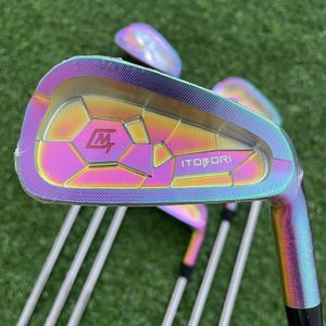 Clubs de golf mg itobori mens fer de fer couleur arc-en-ciel avec arbre en acier / graphite avec huitiers 7pcs (456789p) en fer doux forgé