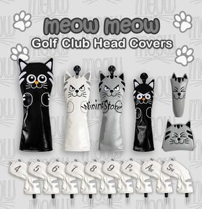 Golf Headcover Leuke Kat Club Head Cover voor Driver Fairway Hybride Magneet Putter PU Lederen Protector Hout Covers 240122