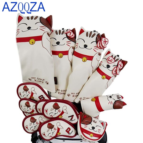 Golf Headcovers 1 3 5 UT Golf Driver / Fairway Wood / Hybrid / Iron / Mallet Putter / Blade Putter Cat Lucky Cat Cartoon Head Cover 240415