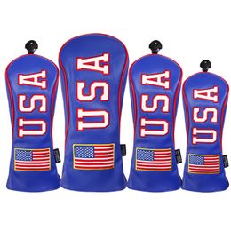 Golf Headcovers USA Stars and Stripes White Vintage Retro Patriotic Driver Fairway Hybird Wood Cover 240523