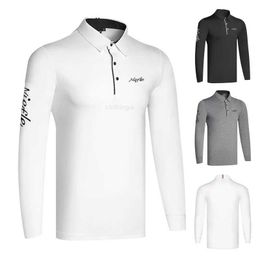 Camisa de manga comprida de inverno dos homens de golfe elástico respirável secagem rápida e anti encolhimento ao ar livre casual esportes camiseta