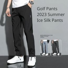 Pantalon de Golf avec poche, Long, été, fin, en soie glacée, droit, séchage rapide, respirant, extensible, survêtement, 240119