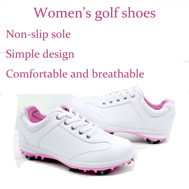 Golf shoes Women's waterproof non-slip sneakers LACES Activity six claw shoes nails white casual comfort