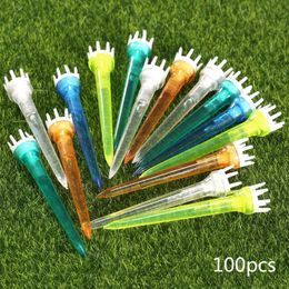 Tees de golf 100 pièces en plastique assortis en forme de couronne de golf Booster Tees 80mm Friction Réduire Tee Aides à l'entraînement de golf 231212