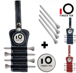 T-shirts de golf Noir Bleu Rouge Formation Golf Tee Holder PU Cuir avec 4 pcs Bois Tee 1 Aimant Ball Marker Crochet Clip à Ceinture Sac Drop 231204