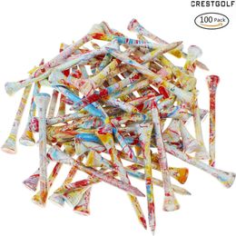 Golf Tees Crestgolf 100pcspack 70 mm 2,75 "Golf en bois Tees Golf T-T-Colorful Golf Wood Tees 230220